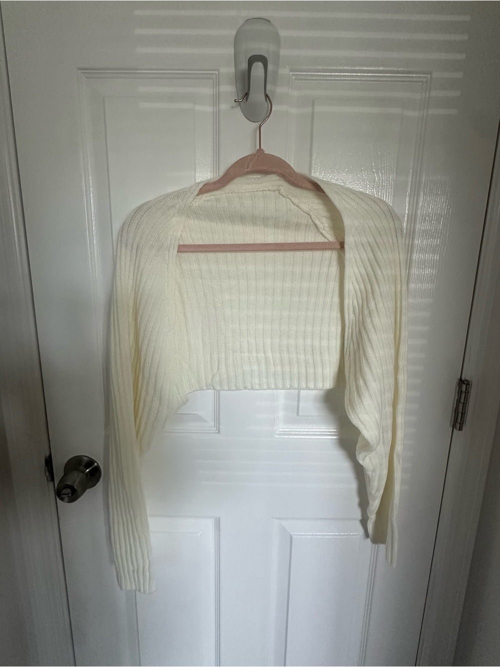 Cropped Rib Knit Shrug - Cream